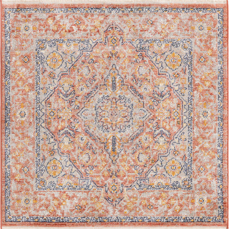 Brick Red 3' 11 x 3' 11 Lola Square Area Rug Polypropylene With Jute Backing Traditional Pattern Easy Clean Carpet for Home Interior Design for Sale at Rug Engine