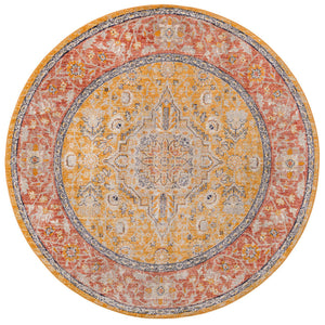 Yellow 7' x 7' Lola Round Area Rug Polypropylene With Jute Backing Traditional Pattern Easy Clean Carpet for Home Interior Design for Sale at Rug Engine