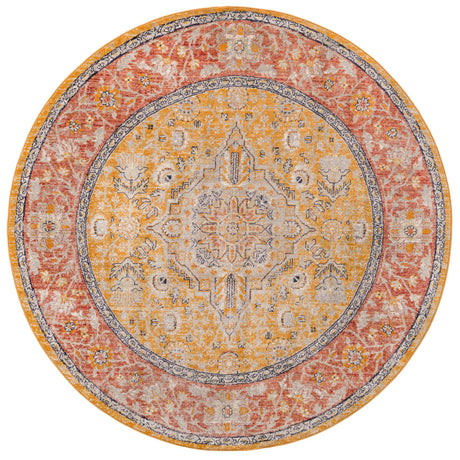 Yellow 7' x 7' Lola Round Area Rug Polypropylene With Jute Backing Traditional Pattern Easy Clean Carpet for Home Interior Design for Sale at Rug Engine