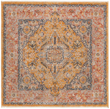 Yellow 3' 11 x 3' 11 Lola Square Area Rug Polypropylene With Jute Backing Traditional Pattern Easy Clean Carpet for Home Interior Design for Sale at Rug Engine