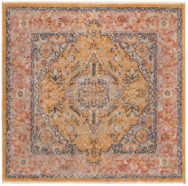 Yellow 3' 11 x 3' 11 Lola Square Area Rug Polypropylene With Jute Backing Traditional Pattern Easy Clean Carpet for Home Interior Design for Sale at Rug Engine