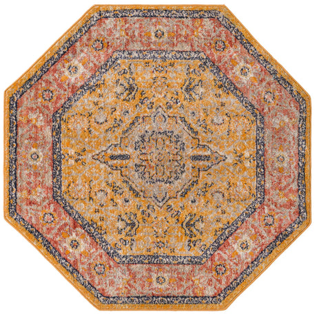 Yellow 3' 11 x 3' 11 Lola Octagon Area Rug Polypropylene With Jute Backing Traditional Pattern Easy Clean Carpet for Home Interior Design for Sale at Rug Engine