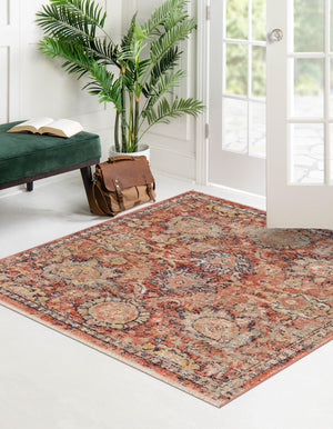 Brick Red 3' 11 x 3' 11 Lola Square Area Rug Polypropylene With Jute Backing Traditional Pattern Easy Clean Carpet for Home Interior Design for Sale at Rug Engine