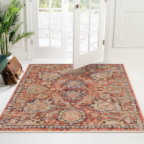 Brick Red 3' 11 x 3' 11 Lola Square Area Rug Polypropylene With Jute Backing Traditional Pattern Easy Clean Carpet for Home Interior Design for Sale at Rug Engine