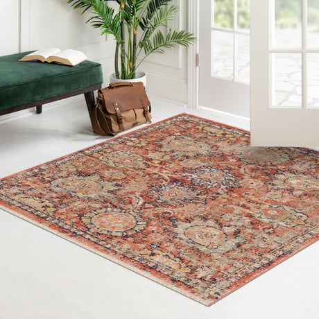 Brick Red 3' 11 x 3' 11 Lola Square Area Rug Polypropylene With Jute Backing Traditional Pattern Easy Clean Carpet for Home Interior Design for Sale at Rug Engine