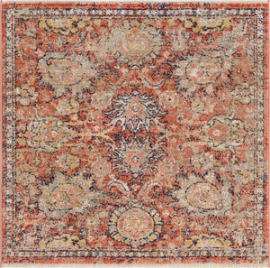 Brick Red 3' 11 x 3' 11 Lola Square Area Rug Polypropylene With Jute Backing Traditional Pattern Easy Clean Carpet for Home Interior Design for Sale at Rug Engine