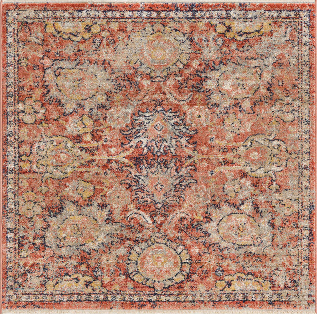 Brick Red 3' 11 x 3' 11 Lola Square Area Rug Polypropylene With Jute Backing Traditional Pattern Easy Clean Carpet for Home Interior Design for Sale at Rug Engine