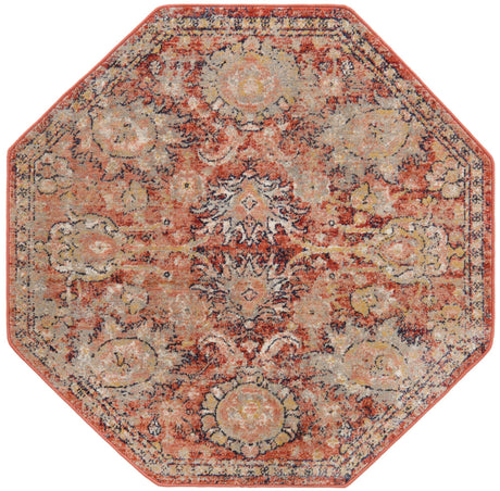 Brick Red 3' 11 x 3' 11 Lola Octagon Area Rug Polypropylene With Jute Backing Traditional Pattern Easy Clean Carpet for Home Interior Design for Sale at Rug Engine