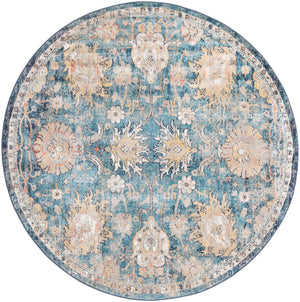Blue 7' x 7' Lola Round Area Rug Polypropylene With Jute Backing Traditional Pattern Easy Clean Carpet for Home Interior Design for Sale at Rug Engine