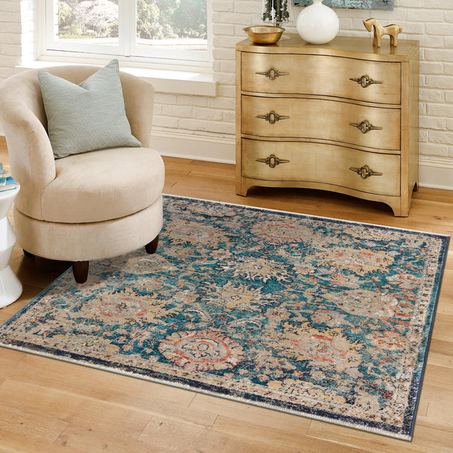 Blue 3' 11 x 3' 11 Lola Square Area Rug Polypropylene With Jute Backing Traditional Pattern Easy Clean Carpet for Home Interior Design for Sale at Rug Engine