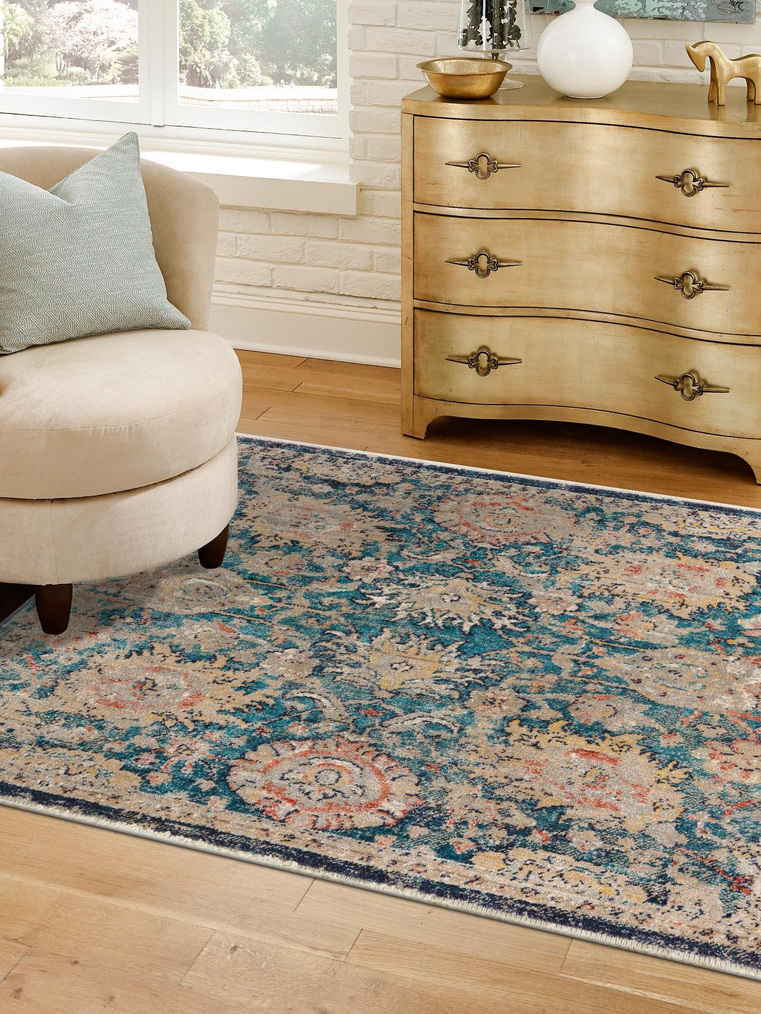 Blue 7' 10 x 7' 10 Lola Square Area Rug Polypropylene With Jute Backing Traditional Pattern Easy Clean Carpet for Home Interior Design for Sale at Rug Engine
