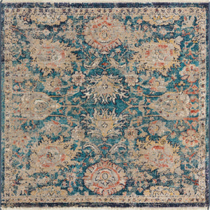 Blue 3' 11 x 3' 11 Lola Square Area Rug Polypropylene With Jute Backing Traditional Pattern Easy Clean Carpet for Home Interior Design for Sale at Rug Engine