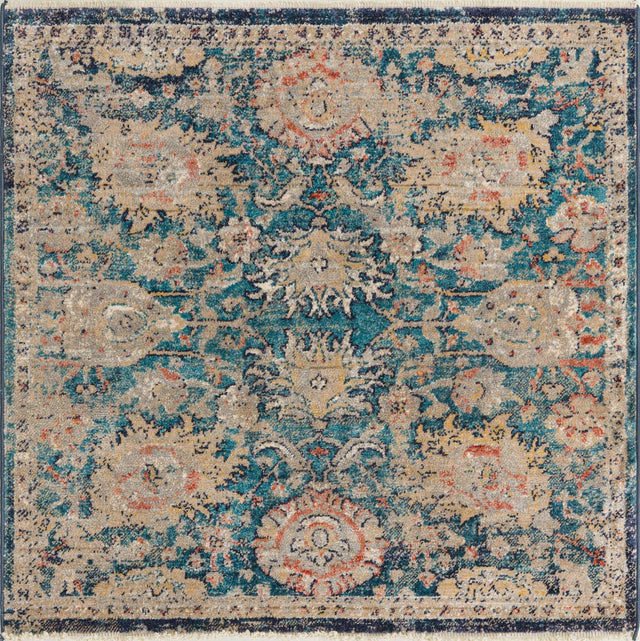Blue 3' 11 x 3' 11 Lola Square Area Rug Polypropylene With Jute Backing Traditional Pattern Easy Clean Carpet for Home Interior Design for Sale at Rug Engine