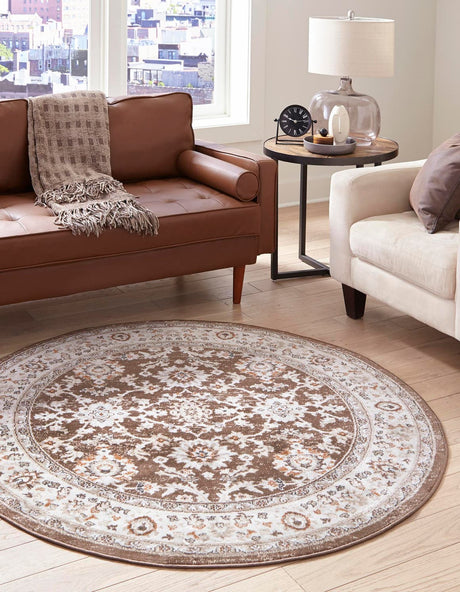 Brown 5' 3 x 5' 3 Charlotte Round Area Rug 100% Polypropylene With Jute Backing Traditional Classical Durable Carpet for Living Dining Office Rooms for Sale at Rug Engine