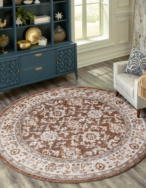 Brown 7' 10 x 7' 10 Charlotte Round Area Rug 100% Polypropylene With Jute Backing Traditional Classical Durable Carpet for Living Dining Office Rooms for Sale at Rug Engine