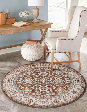Brown 5' 3 x 5' 3 Charlotte Round Area Rug 100% Polypropylene With Jute Backing Traditional Classical Durable Carpet for Living Dining Office Rooms for Sale at Rug Engine