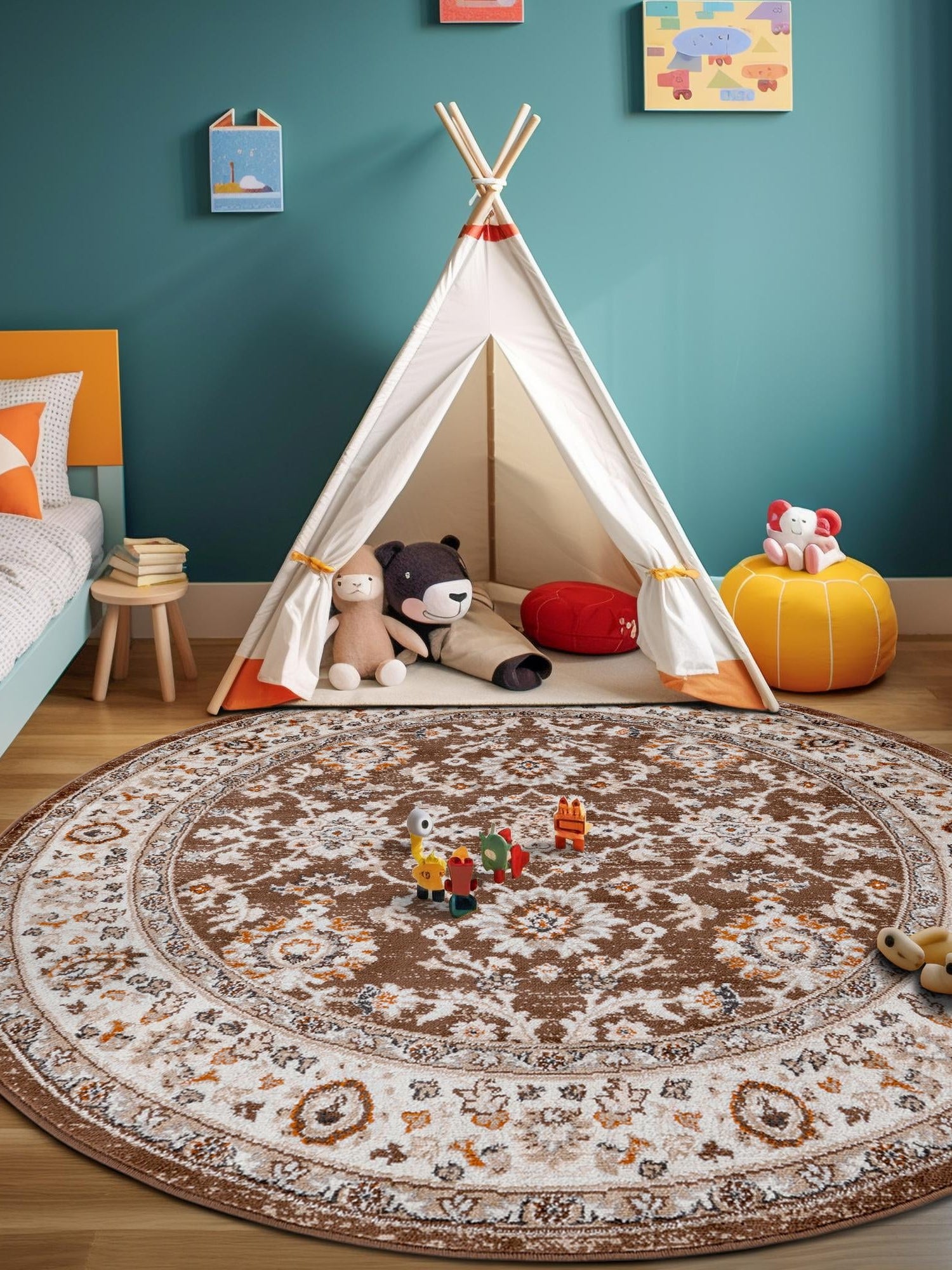 Brown 5' 3 x 5' 3 Charlotte Round Area Rug 100% Polypropylene With Jute Backing Traditional Classical Durable Carpet for Living Dining Office Rooms for Sale at Rug Engine