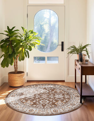 Brown 7' 10 x 7' 10 Charlotte Round Area Rug 100% Polypropylene With Jute Backing Traditional Classical Durable Carpet for Living Dining Office Rooms for Sale at Rug Engine