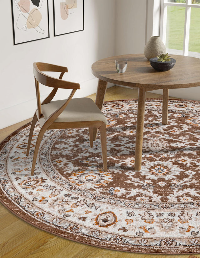 Brown 7' 10 x 7' 10 Charlotte Round Area Rug 100% Polypropylene With Jute Backing Traditional Classical Durable Carpet for Living Dining Office Rooms for Sale at Rug Engine