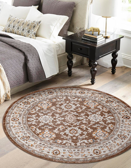 Brown 5' 3 x 5' 3 Charlotte Round Area Rug 100% Polypropylene With Jute Backing Traditional Classical Durable Carpet for Living Dining Office Rooms for Sale at Rug Engine