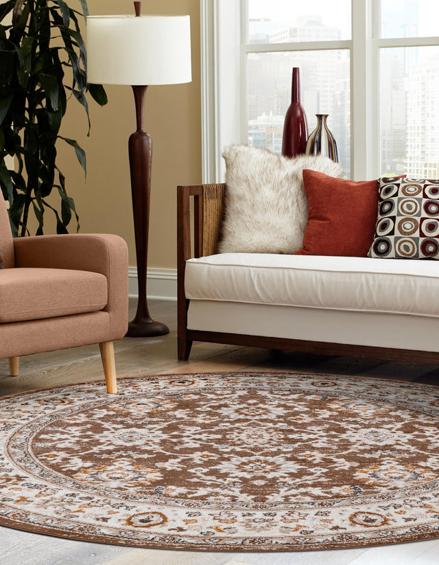 Brown 5' 3 x 5' 3 Charlotte Round Area Rug 100% Polypropylene With Jute Backing Traditional Classical Durable Carpet for Living Dining Office Rooms for Sale at Rug Engine