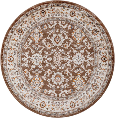 Brown 5' 3 x 5' 3 Charlotte Round Area Rug 100% Polypropylene With Jute Backing Traditional Classical Durable Carpet for Living Dining Office Rooms for Sale at Rug Engine