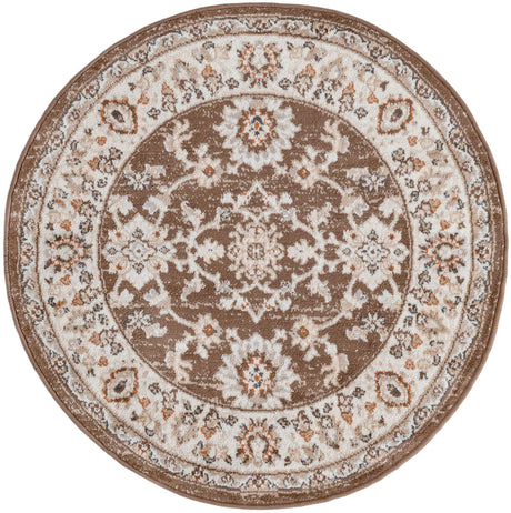 Brown 3' 1 x 3' 1 Charlotte Round Area Rug 100% Polypropylene With Jute Backing Traditional Classical Durable Carpet for Living Dining Office Rooms for Sale at Rug Engine