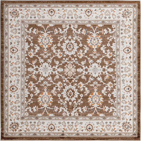 Brown 7' 10 x 7' 10 Charlotte Square Area Rug 100% Polypropylene With Jute Backing Traditional Classical Durable Carpet for Living Dining Office Rooms for Sale at Rug Engine