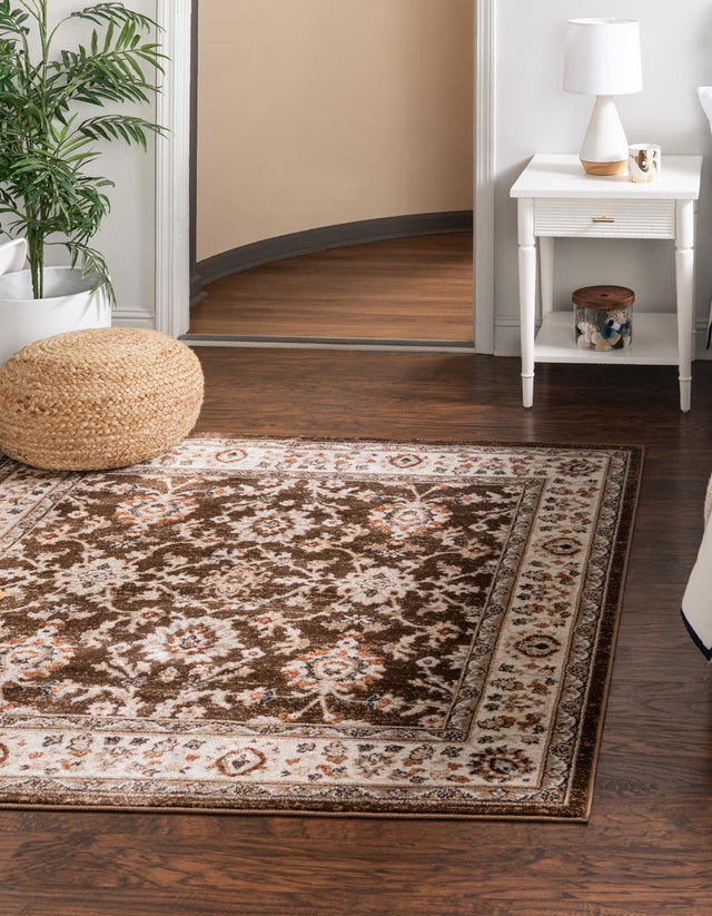 Brown 4' 1 x 4' 1 Charlotte Square Area Rug 100% Polypropylene With Jute Backing Traditional Classical Durable Carpet for Living Dining Office Rooms for Sale at Rug Engine