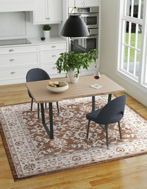 Brown 5' 3 x 5' 3 Charlotte Square Area Rug 100% Polypropylene With Jute Backing Traditional Classical Durable Carpet for Living Dining Office Rooms for Sale at Rug Engine