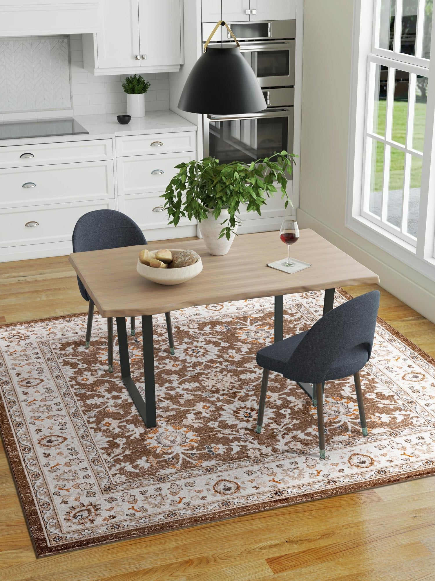 Brown 4' 1 x 4' 1 Charlotte Square Area Rug 100% Polypropylene With Jute Backing Traditional Classical Durable Carpet for Living Dining Office Rooms for Sale at Rug Engine