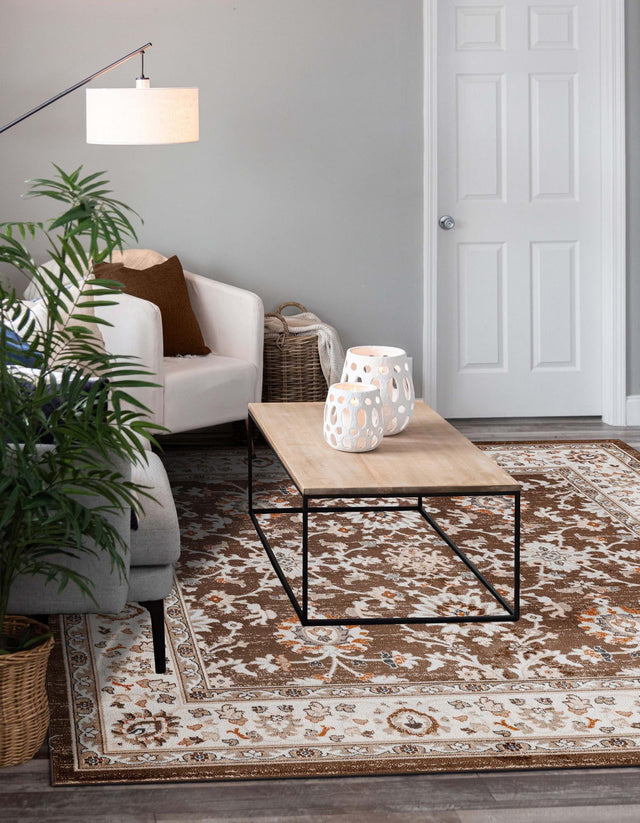 Brown 5' 3 x 5' 3 Charlotte Square Area Rug 100% Polypropylene With Jute Backing Traditional Classical Durable Carpet for Living Dining Office Rooms for Sale at Rug Engine