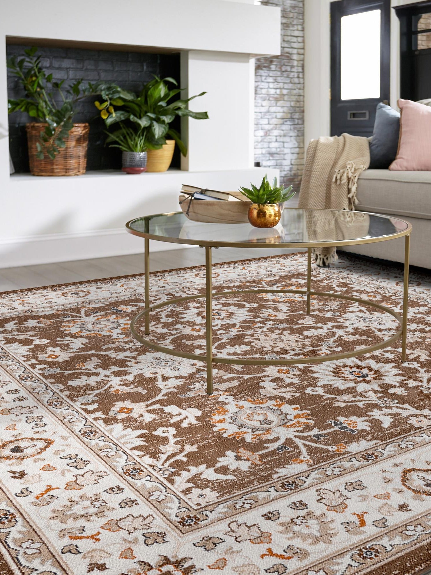 Brown 7' 10 x 7' 10 Charlotte Square Area Rug 100% Polypropylene With Jute Backing Traditional Classical Durable Carpet for Living Dining Office Rooms for Sale at Rug Engine