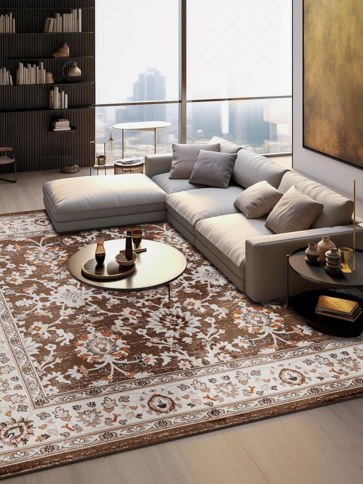 Brown 4' 1 x 4' 1 Charlotte Square Area Rug 100% Polypropylene With Jute Backing Traditional Classical Durable Carpet for Living Dining Office Rooms for Sale at Rug Engine