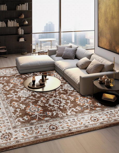 Brown 4' 1 x 4' 1 Charlotte Square Area Rug 100% Polypropylene With Jute Backing Traditional Classical Durable Carpet for Living Dining Office Rooms for Sale at Rug Engine