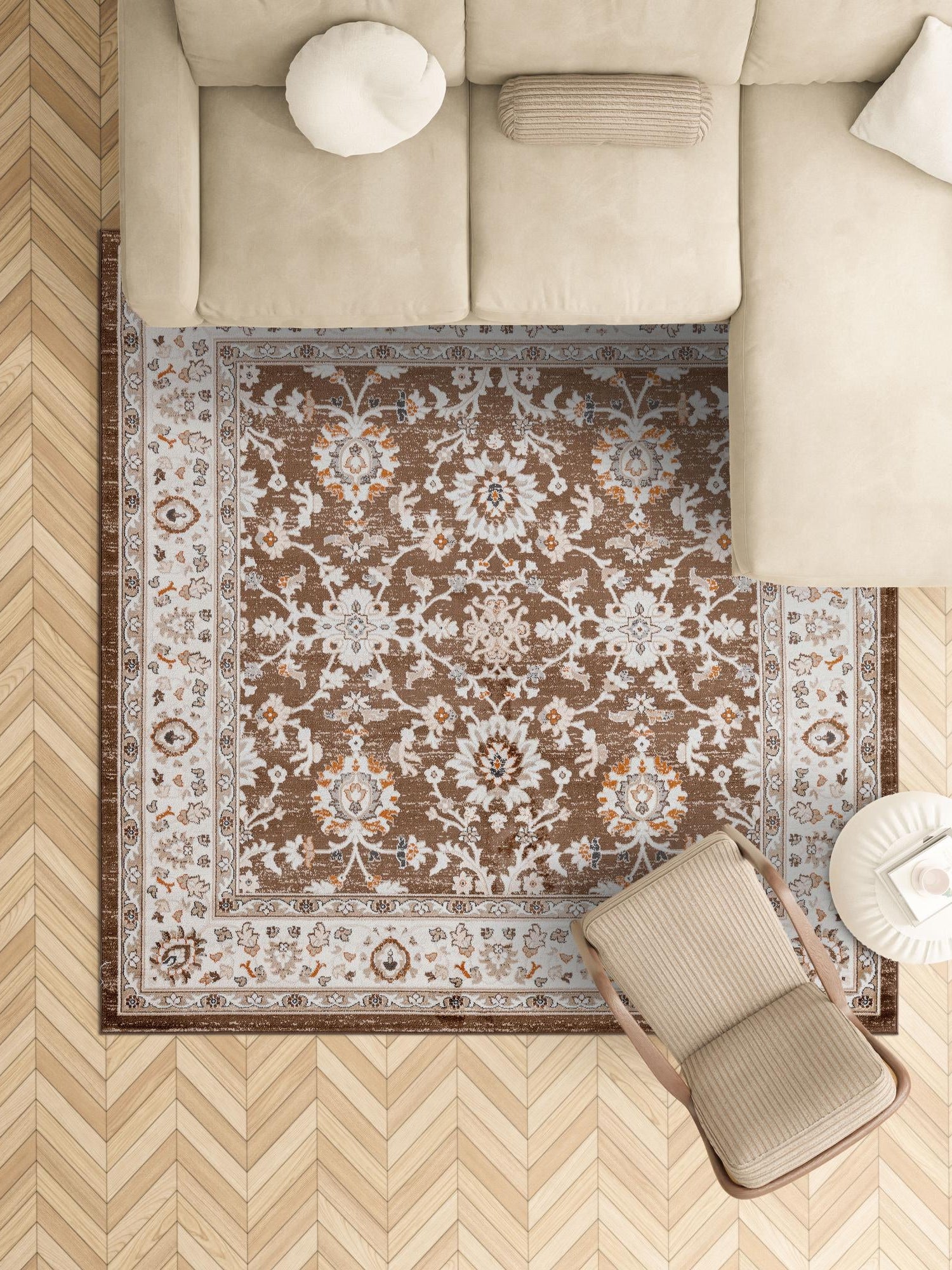 Brown 4' 1 x 4' 1 Charlotte Square Area Rug 100% Polypropylene With Jute Backing Traditional Classical Durable Carpet for Living Dining Office Rooms for Sale at Rug Engine