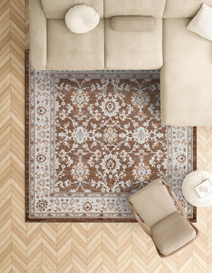Brown 4' 1 x 4' 1 Charlotte Square Area Rug 100% Polypropylene With Jute Backing Traditional Classical Durable Carpet for Living Dining Office Rooms for Sale at Rug Engine