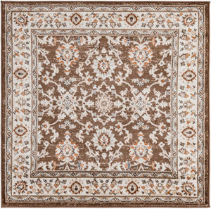 Brown 4' 1 x 4' 1 Charlotte Square Area Rug 100% Polypropylene With Jute Backing Traditional Classical Durable Carpet for Living Dining Office Rooms for Sale at Rug Engine
