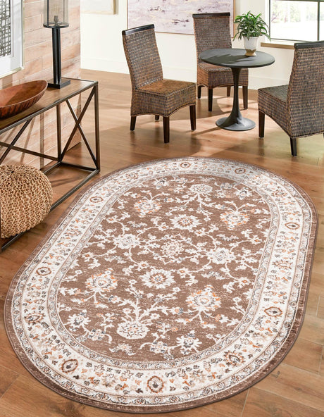 Brown 5' 3 x 8' Charlotte Oval Area Rug 100% Polypropylene With Jute Backing Traditional Classical Durable Carpet for Living Dining Office Rooms for Sale at Rug Engine