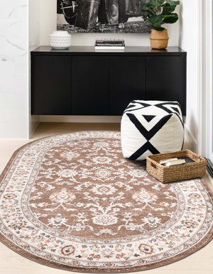 Brown 4' 1 x 6' 1 Charlotte Oval Area Rug 100% Polypropylene With Jute Backing Traditional Classical Durable Carpet for Living Dining Office Rooms for Sale at Rug Engine