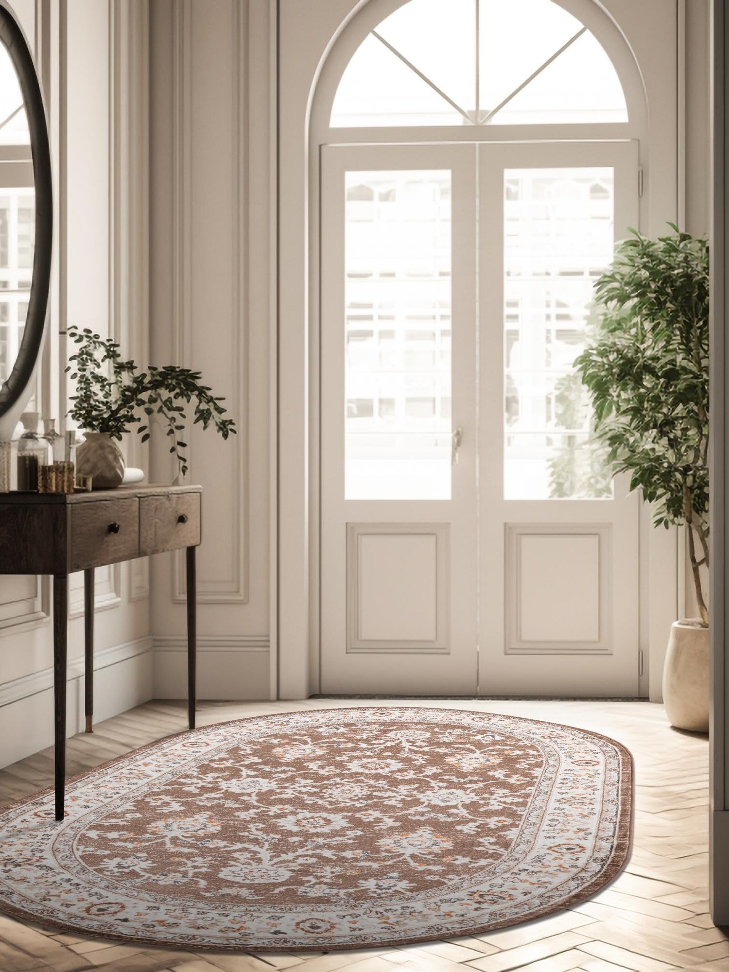 Brown 4' 1 x 6' 1 Charlotte Oval Area Rug 100% Polypropylene With Jute Backing Traditional Classical Durable Carpet for Living Dining Office Rooms for Sale at Rug Engine