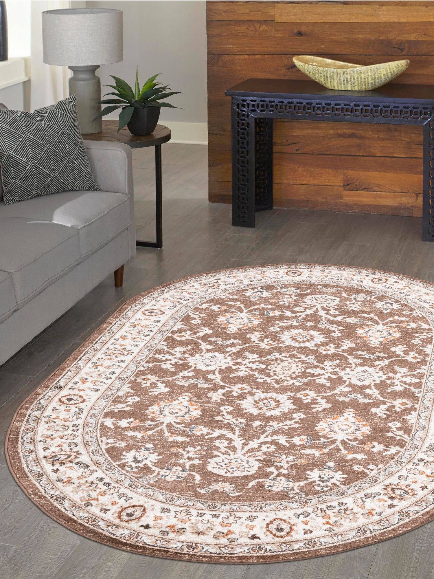 Brown 7' 10 x 10' Charlotte Oval Area Rug 100% Polypropylene With Jute Backing Traditional Classical Durable Carpet for Living Dining Office Rooms for Sale at Rug Engine