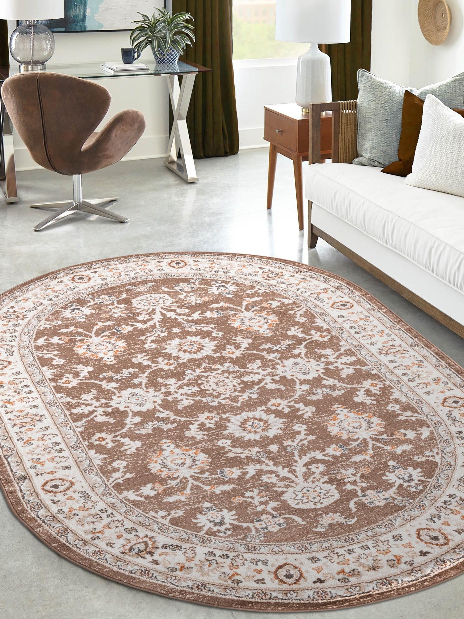 Brown 4' 1 x 6' 1 Charlotte Oval Area Rug 100% Polypropylene With Jute Backing Traditional Classical Durable Carpet for Living Dining Office Rooms for Sale at Rug Engine