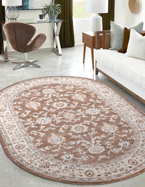 Brown 4' 1 x 6' 1 Charlotte Oval Area Rug 100% Polypropylene With Jute Backing Traditional Classical Durable Carpet for Living Dining Office Rooms for Sale at Rug Engine