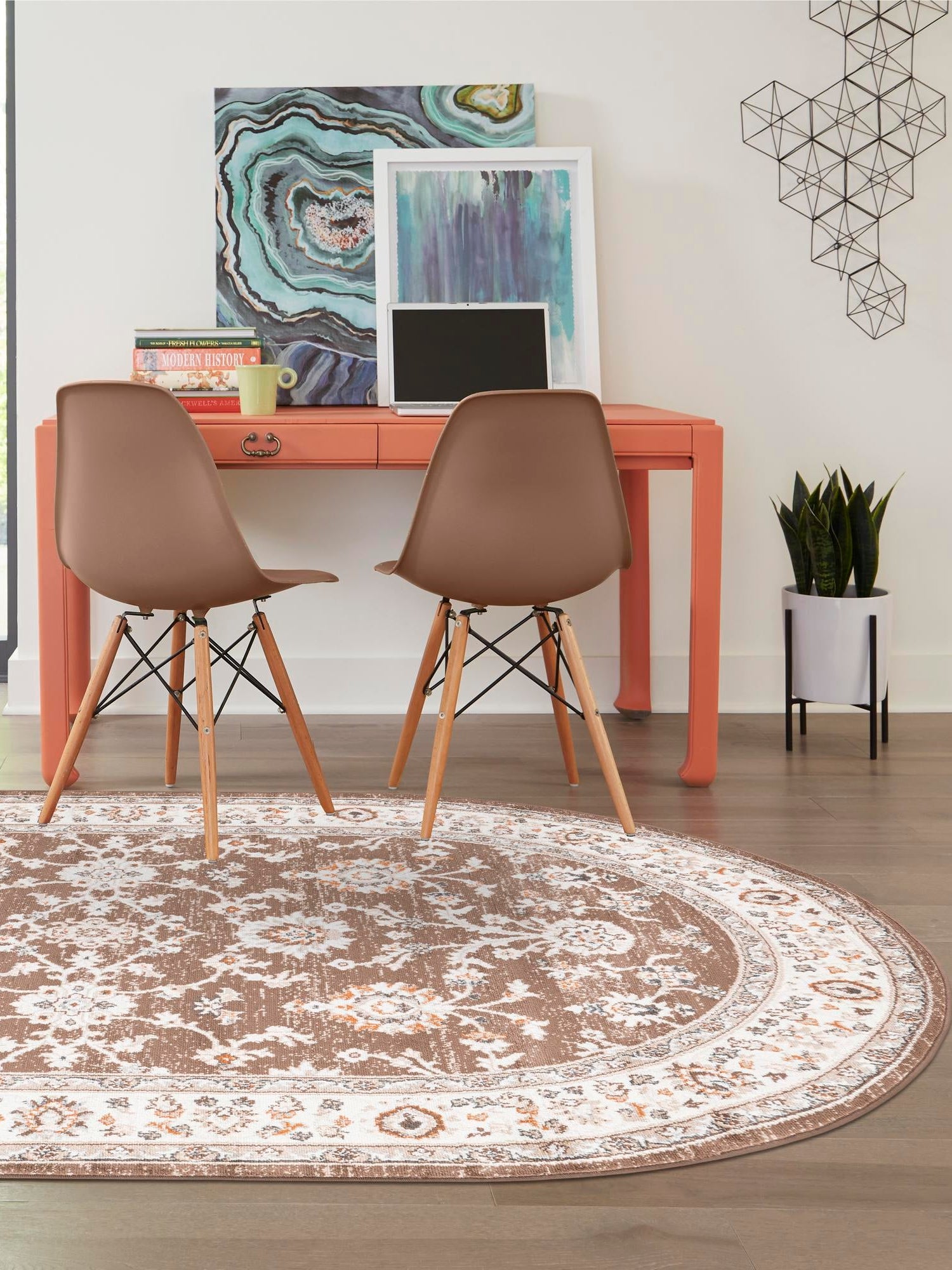 Brown 4' 1 x 6' 1 Charlotte Oval Area Rug 100% Polypropylene With Jute Backing Traditional Classical Durable Carpet for Living Dining Office Rooms for Sale at Rug Engine