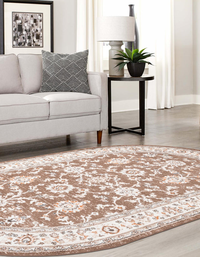 Brown 5' 3 x 8' Charlotte Oval Area Rug 100% Polypropylene With Jute Backing Traditional Classical Durable Carpet for Living Dining Office Rooms for Sale at Rug Engine