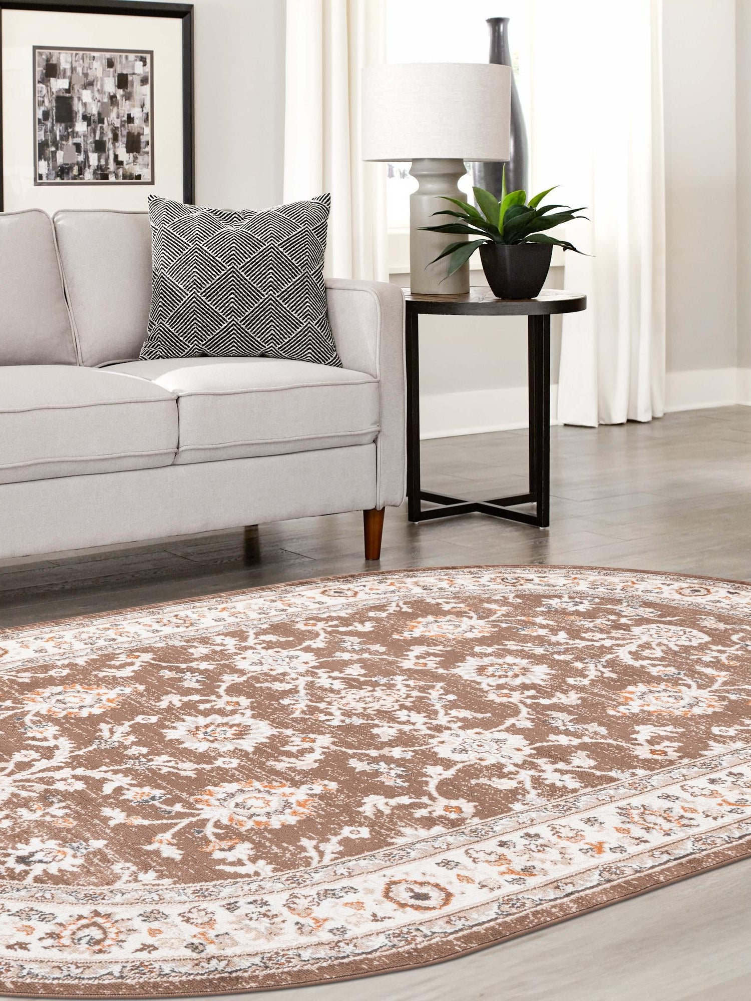Brown 4' 1 x 6' 1 Charlotte Oval Area Rug 100% Polypropylene With Jute Backing Traditional Classical Durable Carpet for Living Dining Office Rooms for Sale at Rug Engine