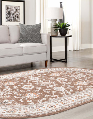 Brown 4' 1 x 6' 1 Charlotte Oval Area Rug 100% Polypropylene With Jute Backing Traditional Classical Durable Carpet for Living Dining Office Rooms for Sale at Rug Engine