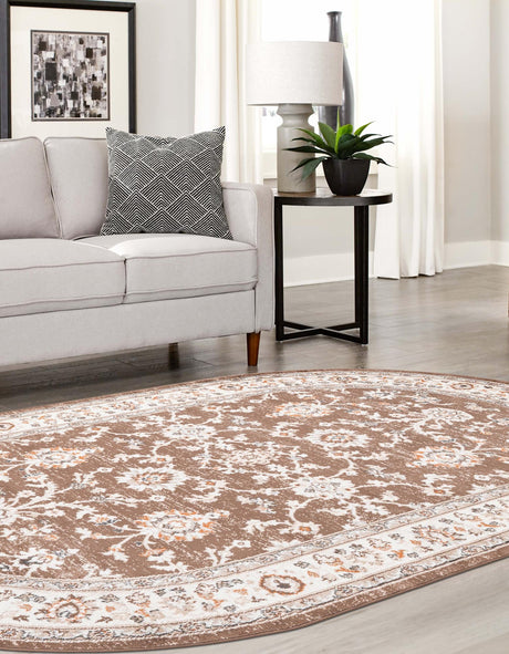Brown 4' 1 x 6' 1 Charlotte Oval Area Rug 100% Polypropylene With Jute Backing Traditional Classical Durable Carpet for Living Dining Office Rooms for Sale at Rug Engine