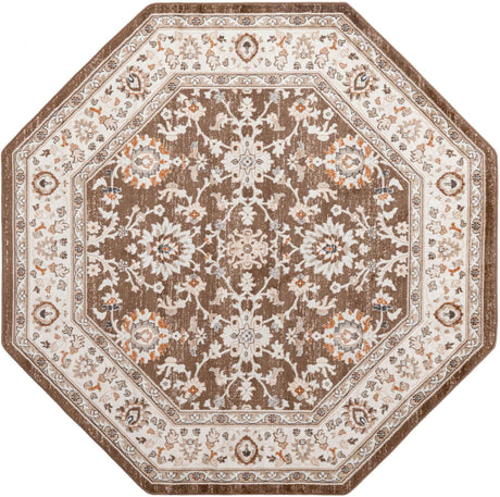 Brown 7' 10 x 7' 10 Charlotte Octagon Area Rug 100% Polypropylene With Jute Backing Traditional Classical Durable Carpet for Living Dining Office Rooms for Sale at Rug Engine